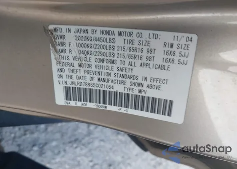 2005 Honda Cr-V Se из США, поврежденный, VIN JHLRD78955C021054